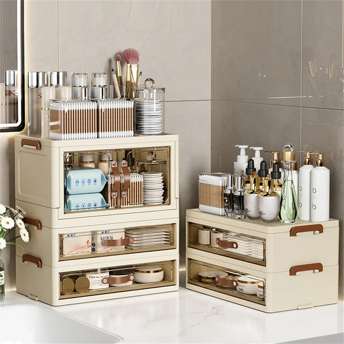 1-Layer Cabinet + 2-Layer Drawer Desktop PP Organizer Transparent Door Stationery Cosmetics Storage Box - 4