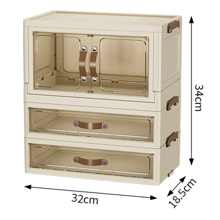 1-Layer Cabinet + 2-Layer Drawer Desktop PP Organizer Transparent Door Stationery Cosmetics Storage Box - 6