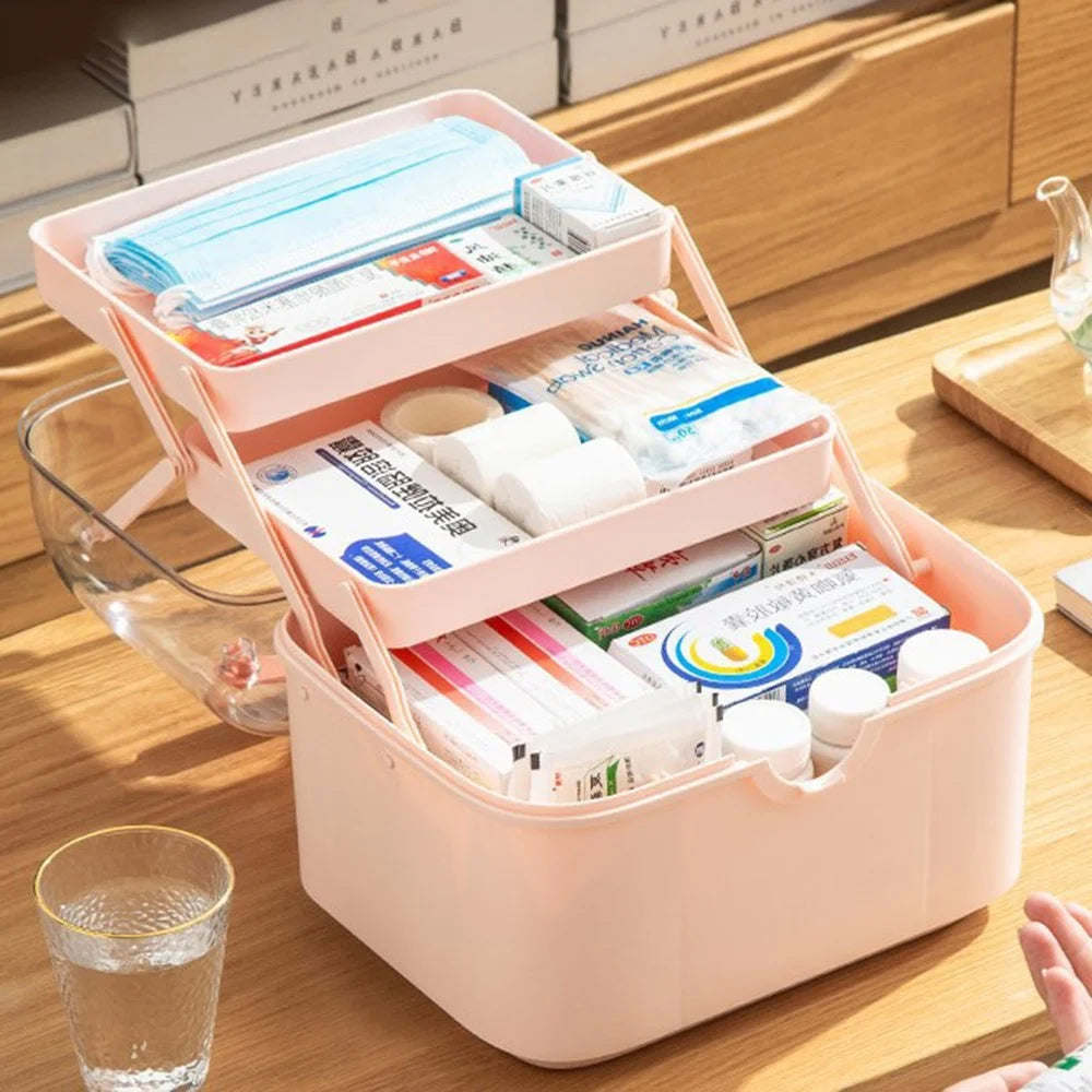 Medical Storage Box Large Capacity Multi-Layer Home First Aid Medication Cosmetics Organizer - Pink - 2