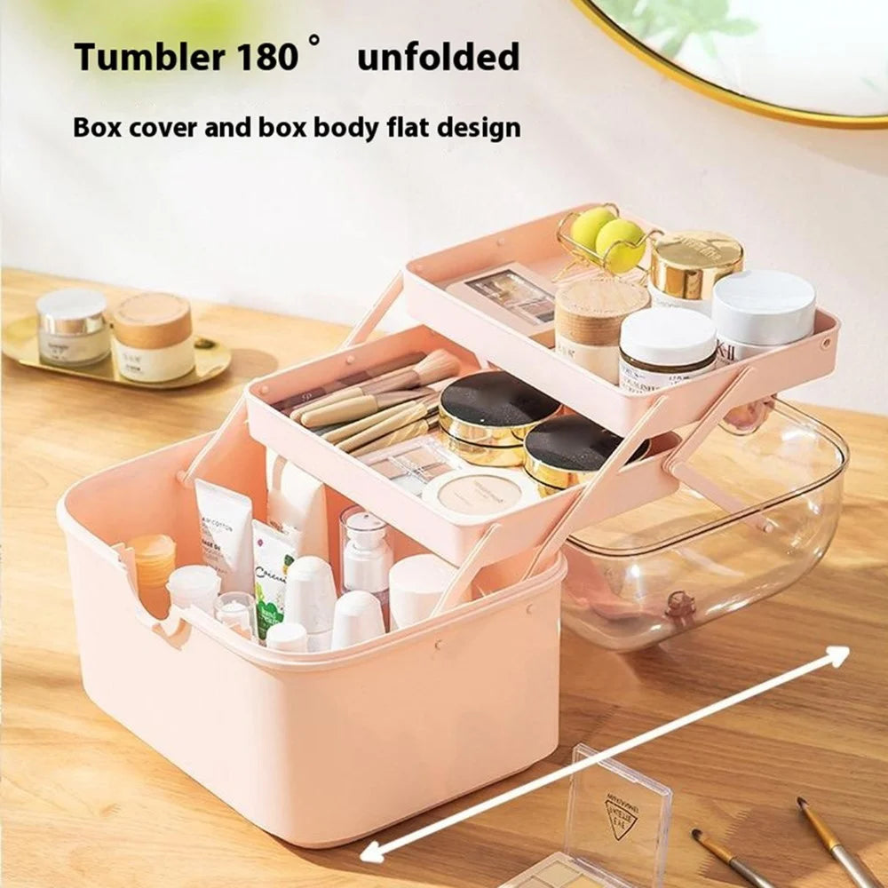 Medical Storage Box Large Capacity Multi-Layer Home First Aid Medication Cosmetics Organizer - Pink - 3