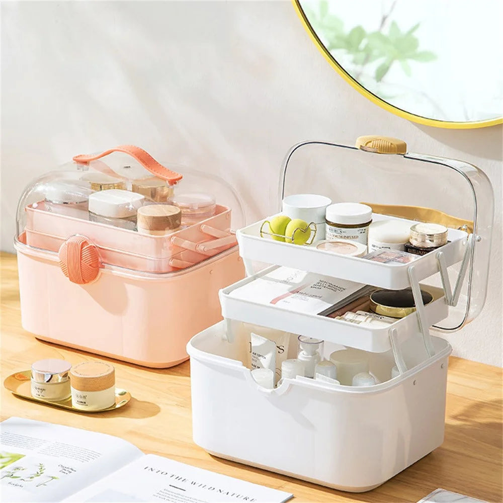 Medical Storage Box Large Capacity Multi-Layer Home First Aid Medication Cosmetics Organizer - Pink - 6