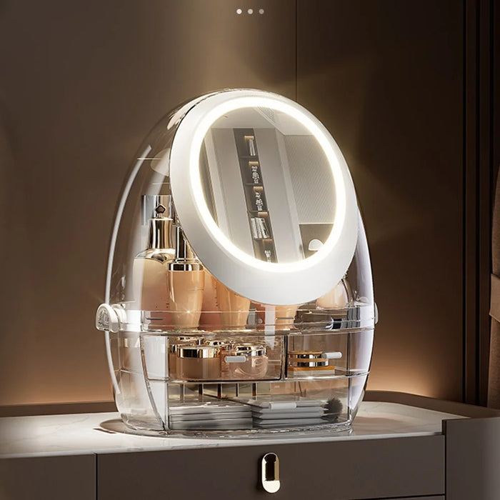 Rotating Mirror Makeup Organizer Vanity Double Layer Drawer Transparent Cosmetic Storage Box (without LED Light) - 1