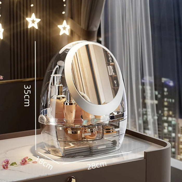 Rotating Mirror Makeup Organizer Vanity Double Layer Drawer Transparent Cosmetic Storage Box (without LED Light) - 3