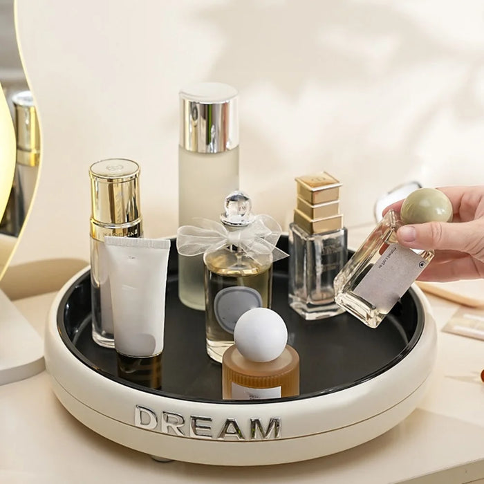 Multifunctional Rotating Desktop Organizer Large Capacity Round Storage Tray for Cosmetics Fruit Aromatherapy - Blue+Yellow+Transparent - 4