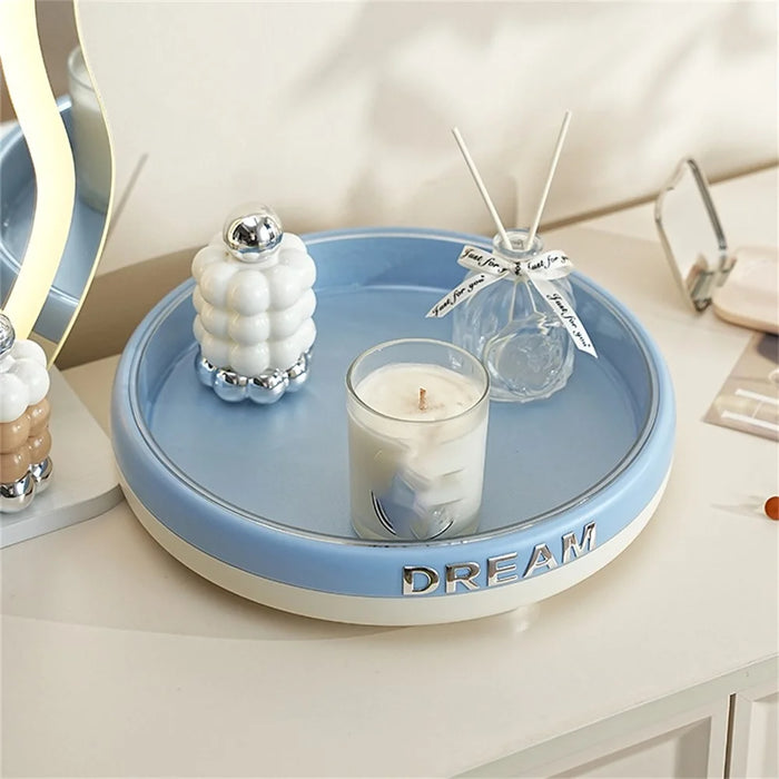 Multifunctional Rotating Desktop Organizer Large Capacity Round Storage Tray for Cosmetics Fruit Aromatherapy - Blue+Yellow+Transparent - 7