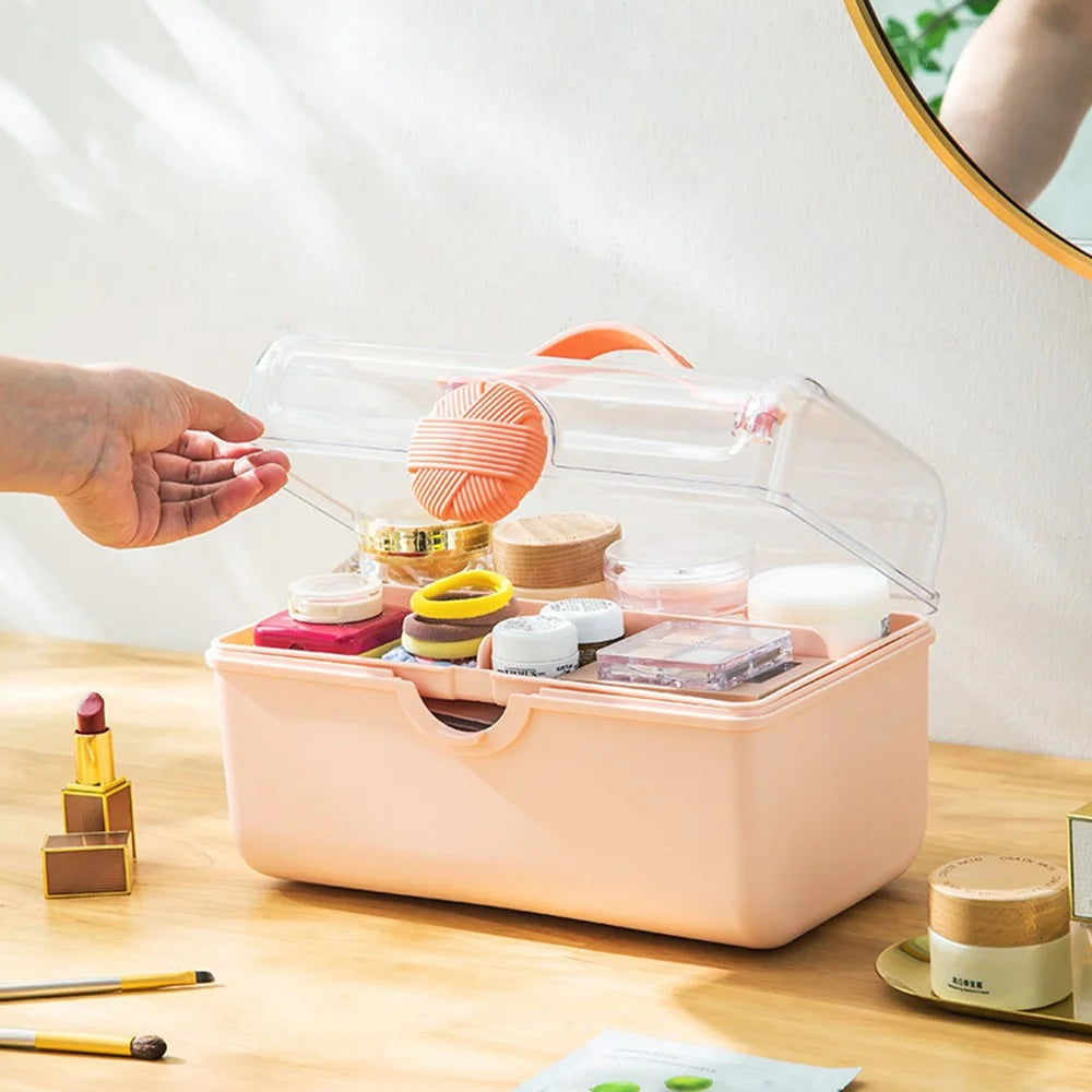 First Aid Kit Large Capacity Medicine Storage Box Multi-Functional Organizer with Transparent Window - Pink - 2