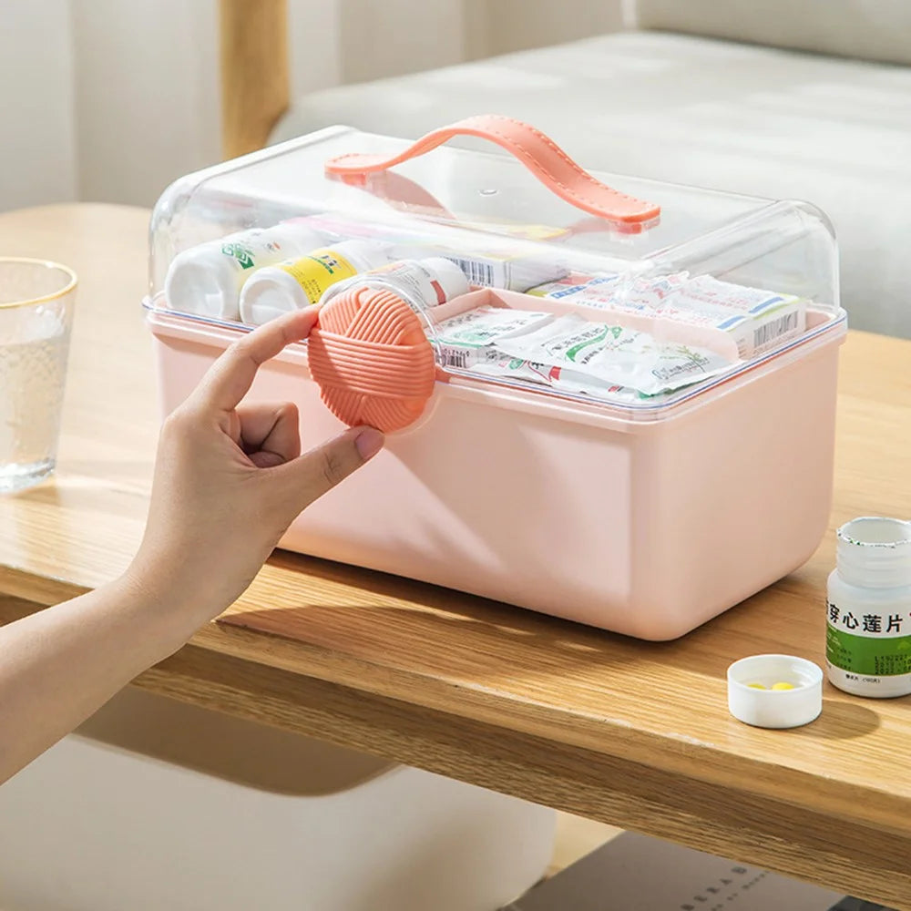First Aid Kit Large Capacity Medicine Storage Box Multi-Functional Organizer with Transparent Window - Pink - 3