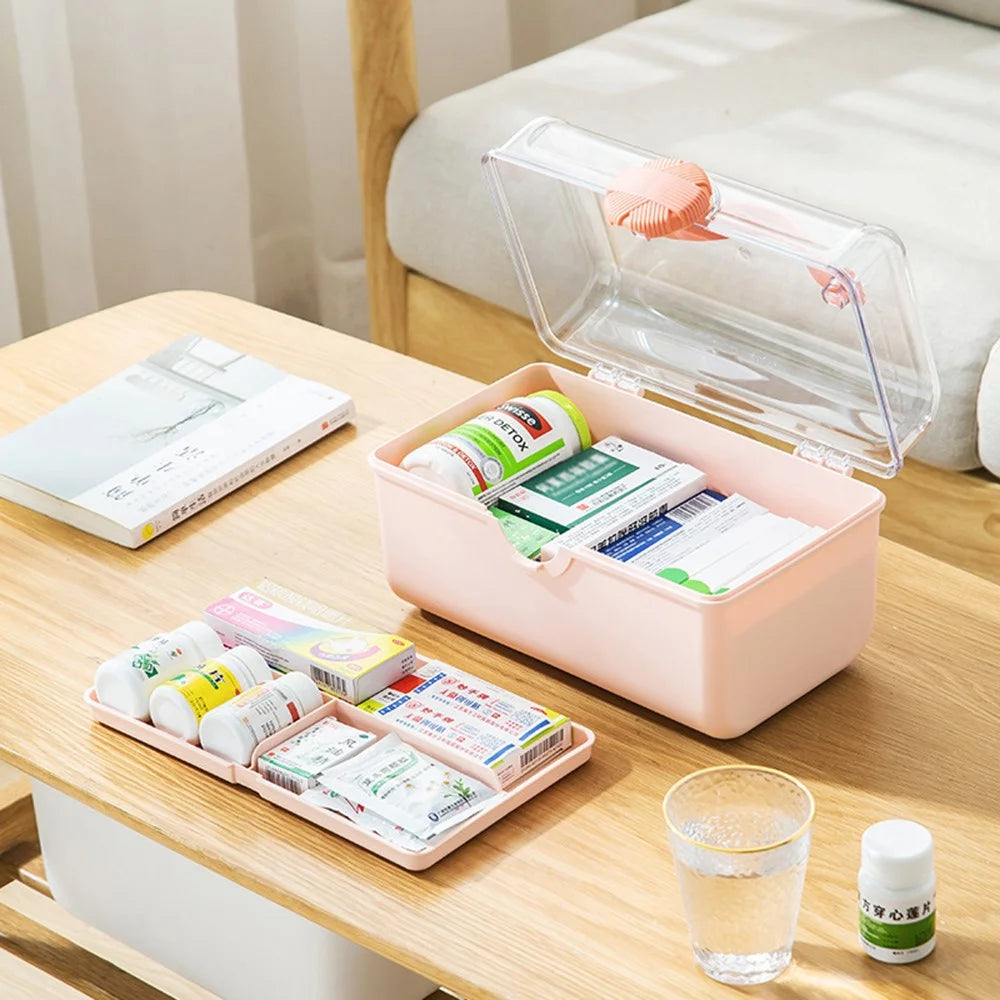 First Aid Kit Large Capacity Medicine Storage Box Multi-Functional Organizer with Transparent Window - Pink - 4