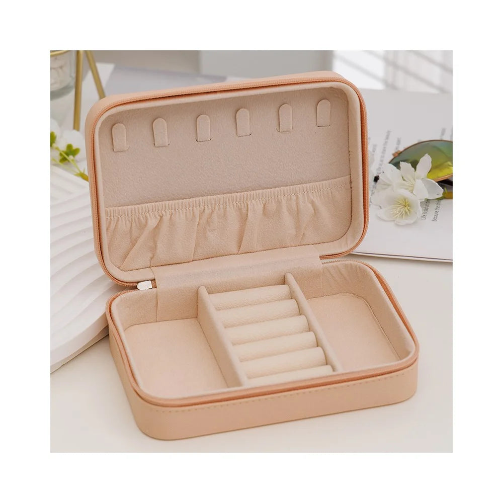 Portable Jewelry Organizer Box Leather Storage Case Multi-Compartment for Home Travel Use - Pink - 2
