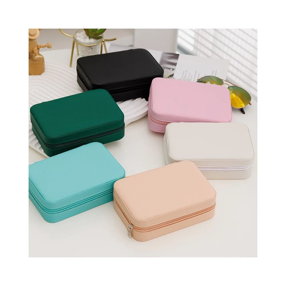 Portable Jewelry Organizer Box Leather Storage Case Multi-Compartment for Home Travel Use - Pink - 6