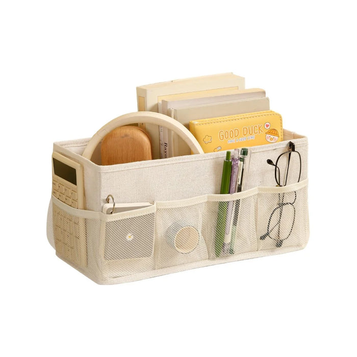 Foldable Desktop Organizer Box Multi-Compartment Storage Container for Cosmetics Jewelry Miscellaneous Items - Beige - 1