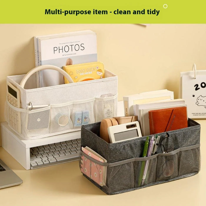 Foldable Desktop Organizer Box Multi-Compartment Storage Container for Cosmetics Jewelry Miscellaneous Items - Beige - 6