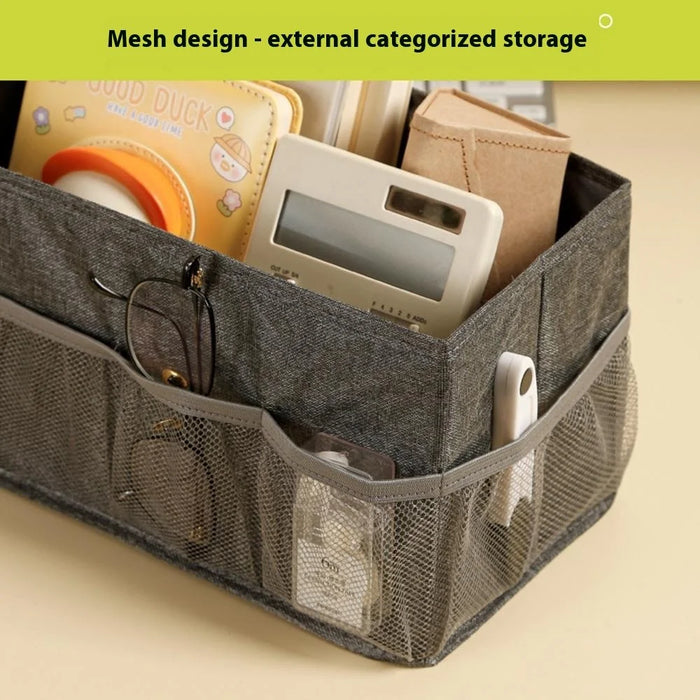 Foldable Desktop Organizer Box Multi-Compartment Storage Container for Cosmetics Jewelry Miscellaneous Items - Beige - 7