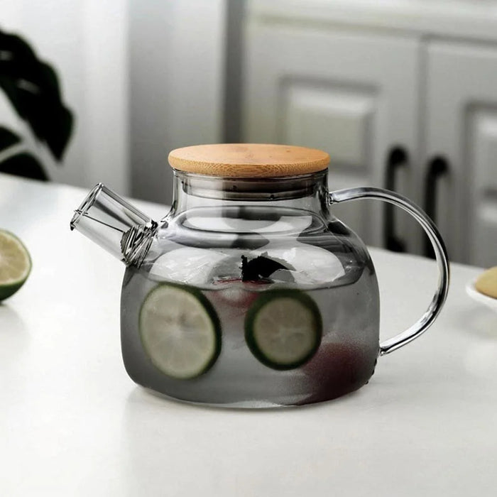 600ML Electroplated Transparent Teapot Heat Resistant High Borosilicate Glass Water Kettle Juice Jug (No FDA, BPA Free) - Transparent Black - 2