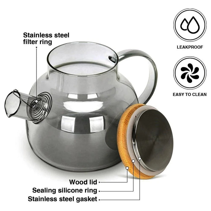 600ML Electroplated Transparent Teapot Heat Resistant High Borosilicate Glass Water Kettle Juice Jug (No FDA, BPA Free) - Transparent Black - 5