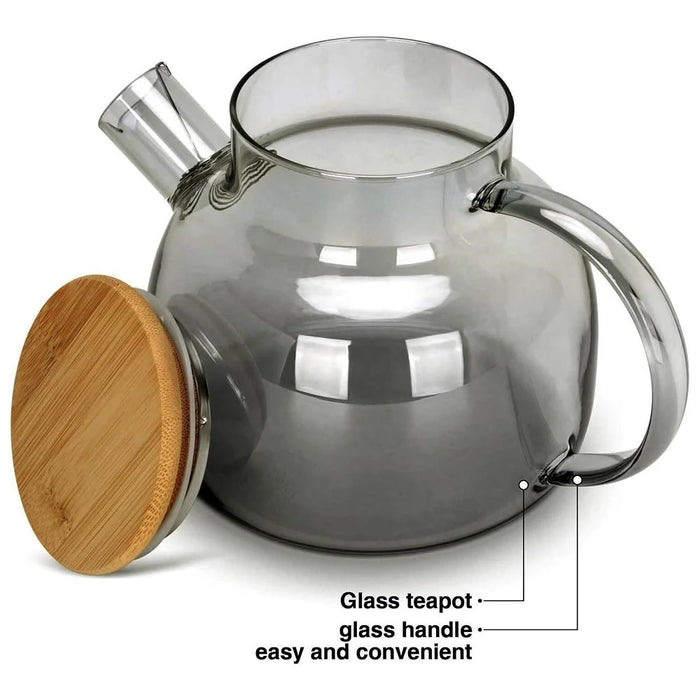 600ML Electroplated Transparent Teapot Heat Resistant High Borosilicate Glass Water Kettle Juice Jug (No FDA, BPA Free) - Transparent Black - 6
