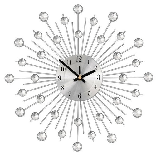 WM05 33 x 33cm Wrought Iron Wall Clock for Living Room Home Decor Quartz Clock Rhinestone Accents - 1