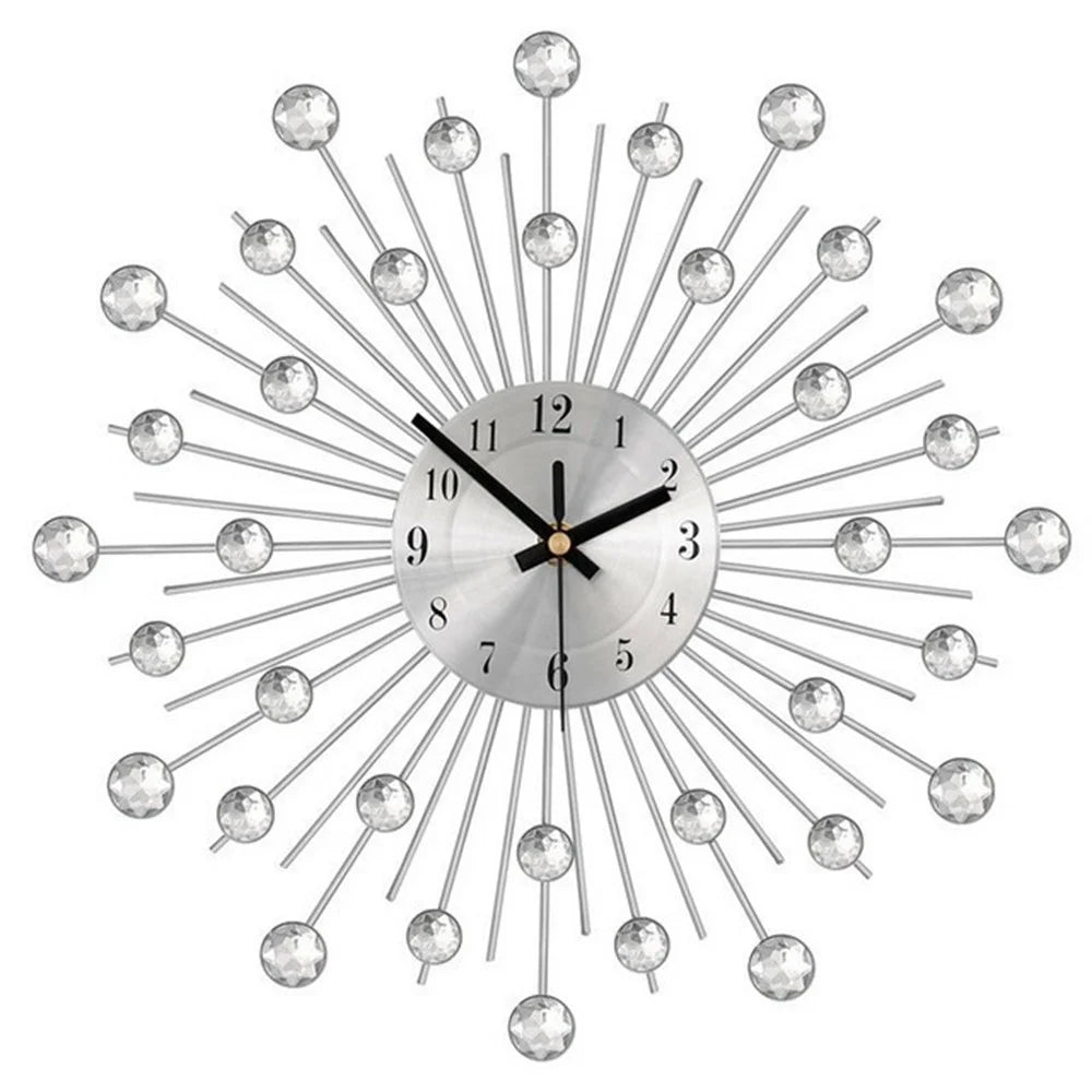 WM05 33 x 33cm Wrought Iron Wall Clock for Living Room Home Decor Quartz Clock Rhinestone Accents - 1