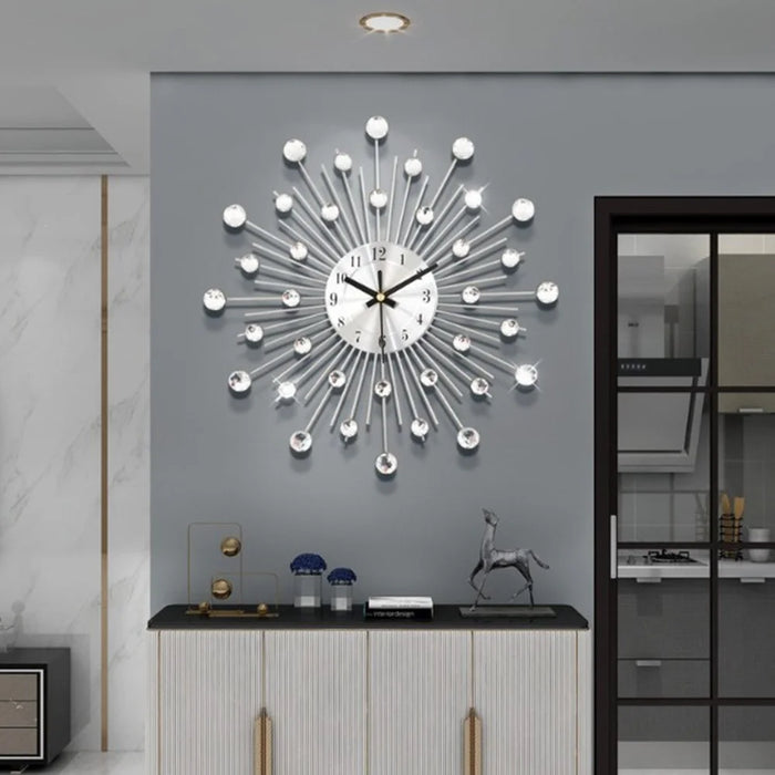 WM05 33 x 33cm Wrought Iron Wall Clock for Living Room Home Decor Quartz Clock Rhinestone Accents - 2