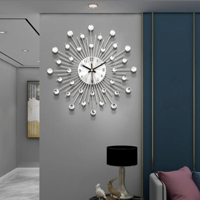 WM05 33 x 33cm Wrought Iron Wall Clock for Living Room Home Decor Quartz Clock Rhinestone Accents - 3