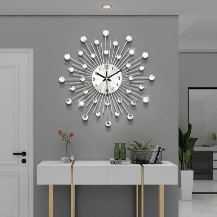 WM05 33 x 33cm Wrought Iron Wall Clock for Living Room Home Decor Quartz Clock Rhinestone Accents - 4