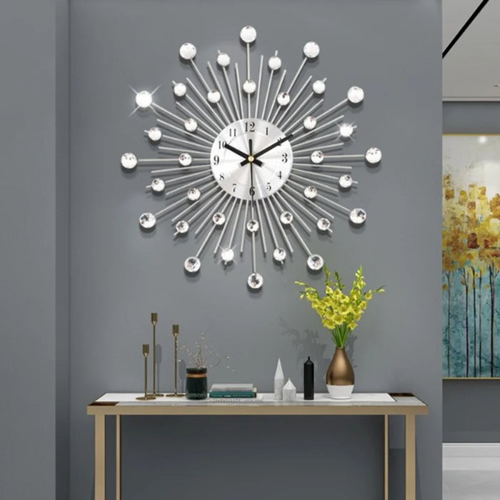 WM05 33 x 33cm Wrought Iron Wall Clock for Living Room Home Decor Quartz Clock Rhinestone Accents - 5