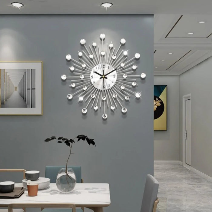 WM05 33 x 33cm Wrought Iron Wall Clock for Living Room Home Decor Quartz Clock Rhinestone Accents - 6