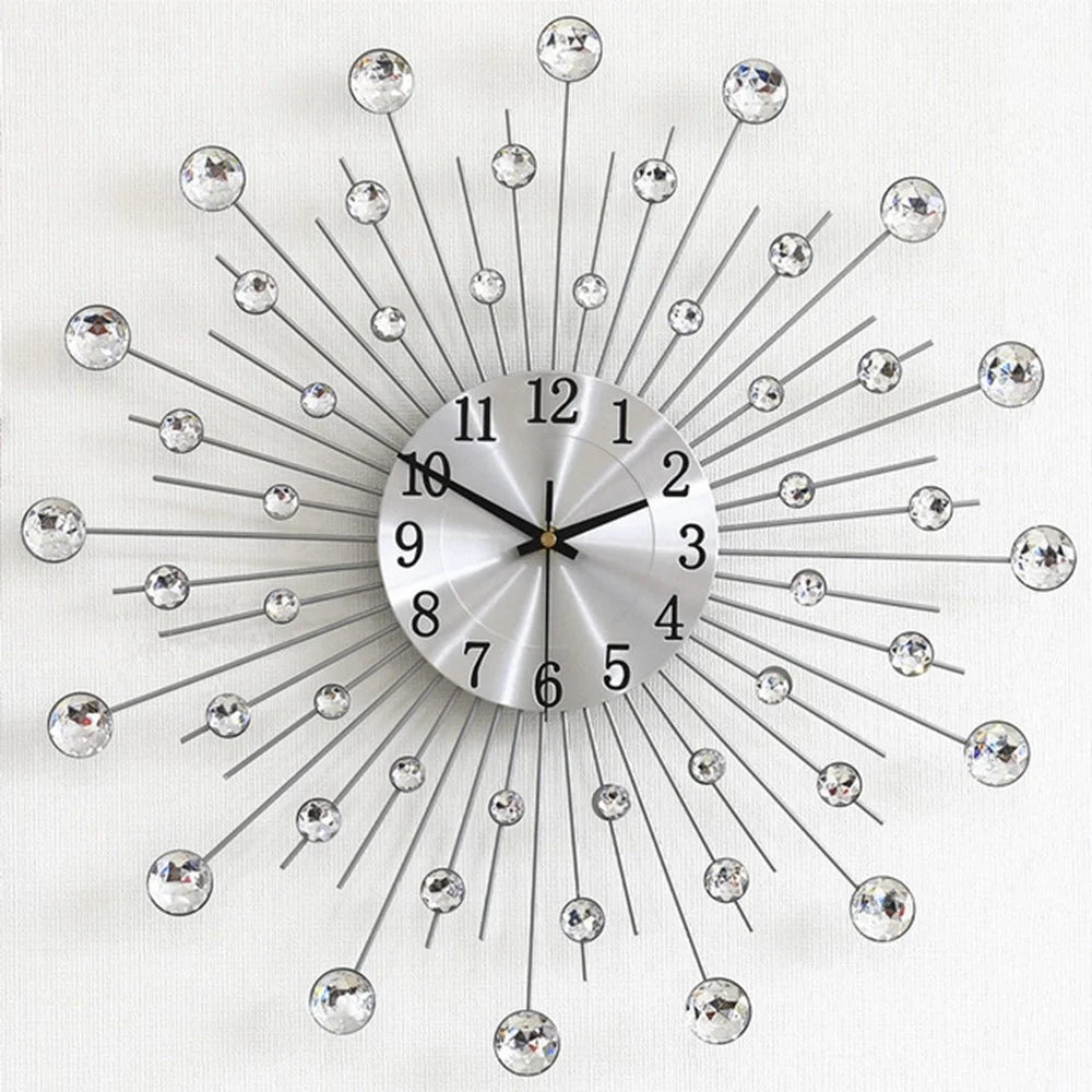 WM97 50 x 50cm Wrought Iron Wall Clock for Living Room Home Decor Quartz Clock Rhinestone Accents - 1
