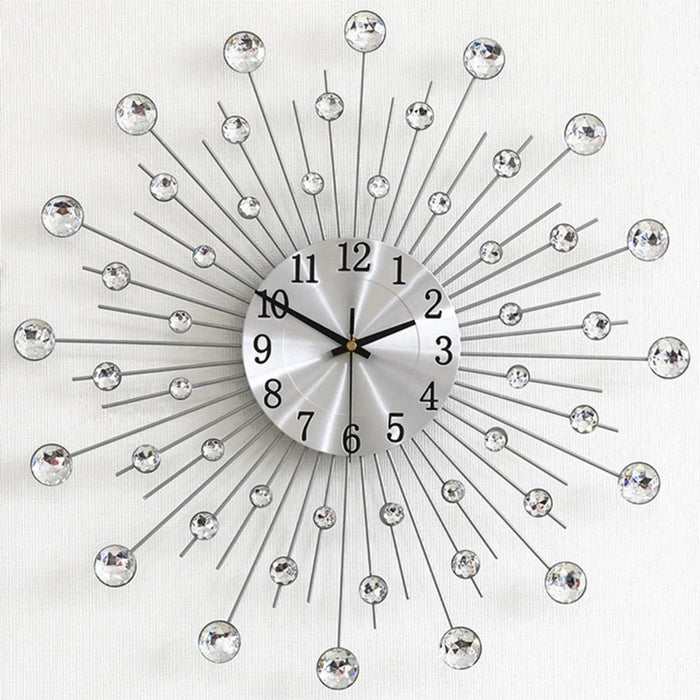 WM97 50 x 50cm Wrought Iron Wall Clock for Living Room Home Decor Quartz Clock Rhinestone Accents - 1