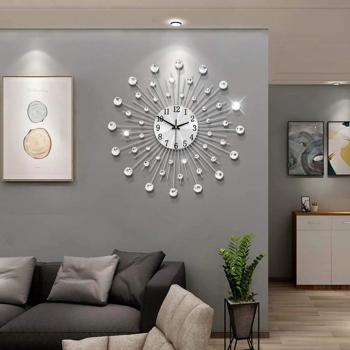 WM97 50 x 50cm Wrought Iron Wall Clock for Living Room Home Decor Quartz Clock Rhinestone Accents - 2