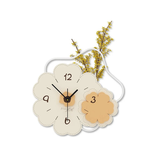 JT23206 Modern Floral Wall Clock Wood Metal Silent Clock for Living Room Bedroom Decor - 1