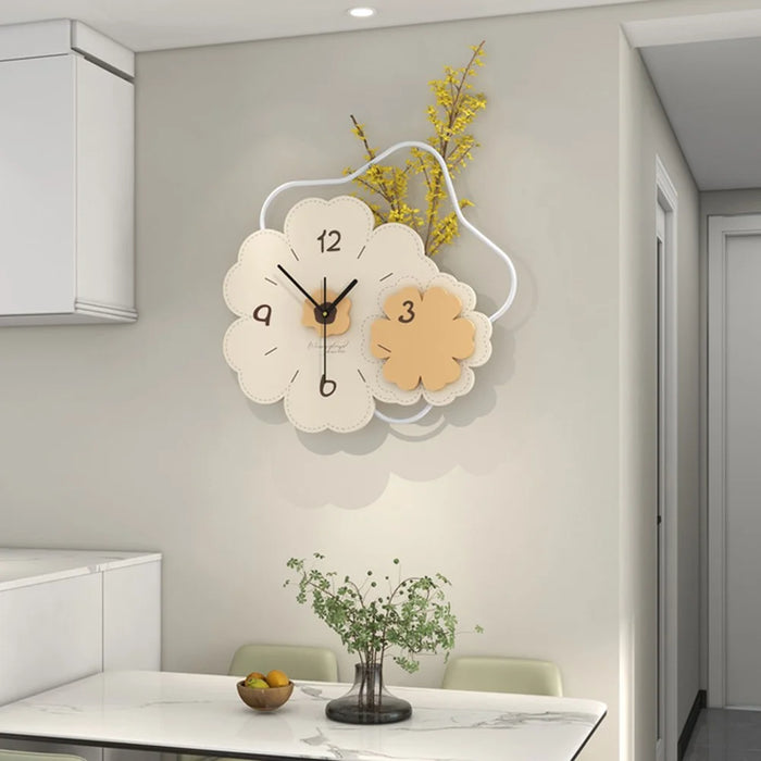 JT23206 Modern Floral Wall Clock Wood Metal Silent Clock for Living Room Bedroom Decor - 3