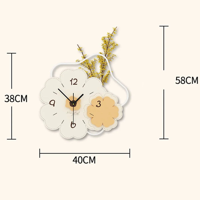 JT23206 Modern Floral Wall Clock Wood Metal Silent Clock for Living Room Bedroom Decor - 7