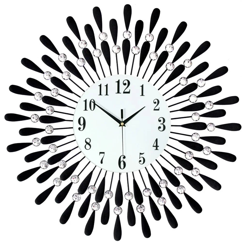 Creative Iron Glass Wall Clock Decorative Silent Quartz Clock for Living Room, 38x38cm - Black - 1