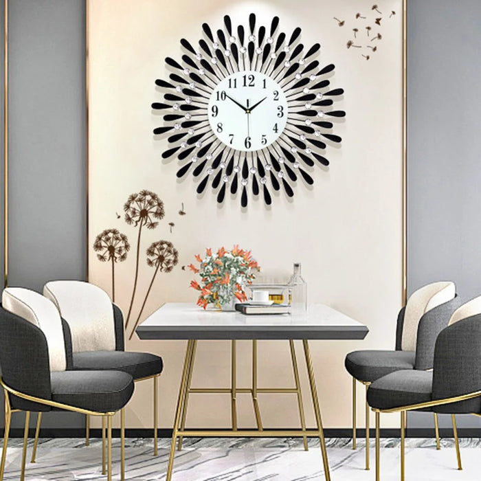 Creative Iron Glass Wall Clock Decorative Silent Quartz Clock for Living Room, 38x38cm - Black - 2