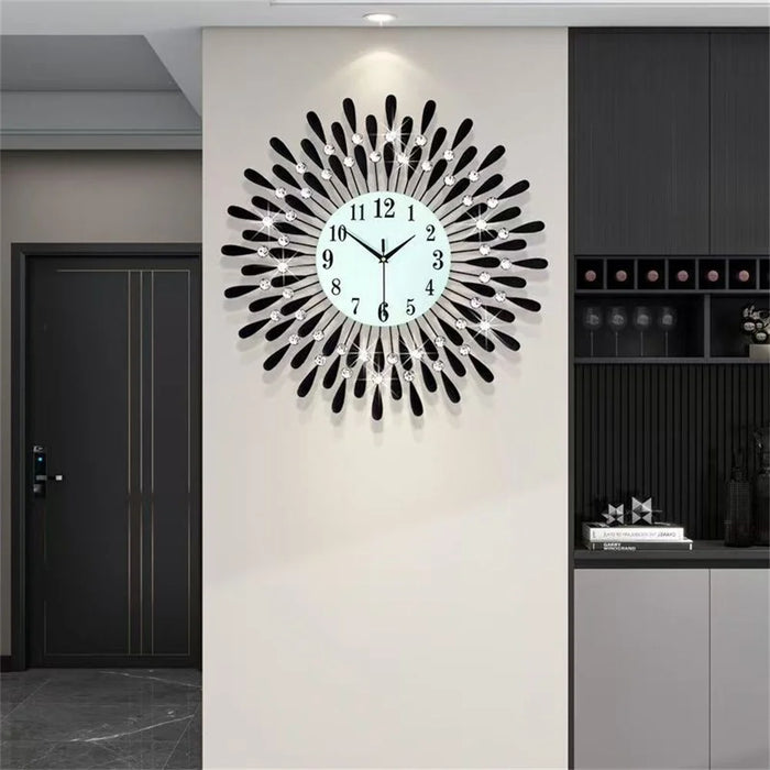 Creative Iron Glass Wall Clock Decorative Silent Quartz Clock for Living Room, 38x38cm - Black - 3