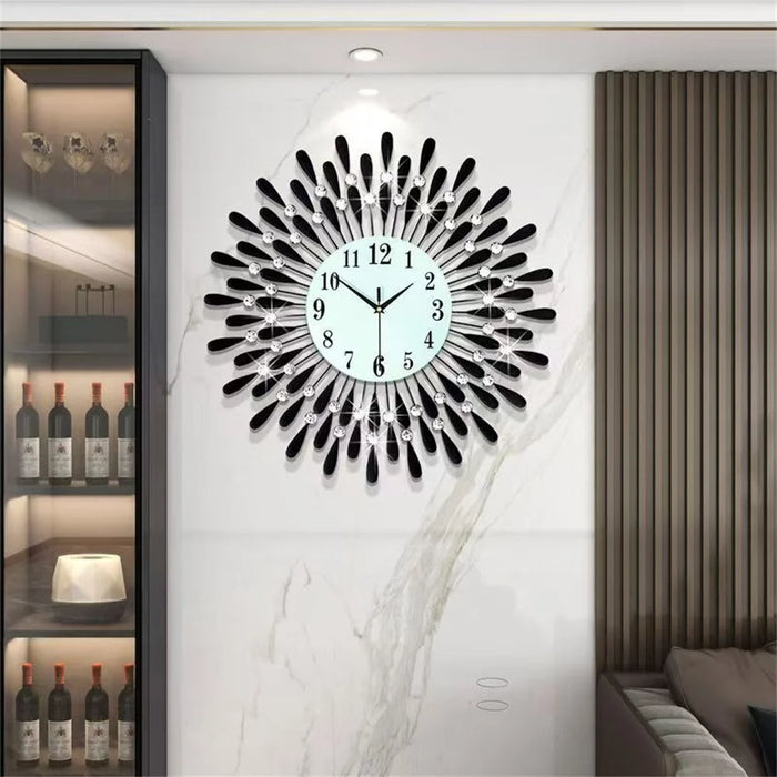Creative Iron Glass Wall Clock Decorative Silent Quartz Clock for Living Room, 38x38cm - Black - 4
