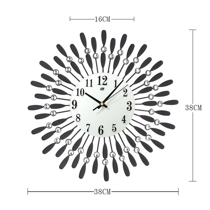 Creative Iron Glass Wall Clock Decorative Silent Quartz Clock for Living Room, 38x38cm - Black - 6