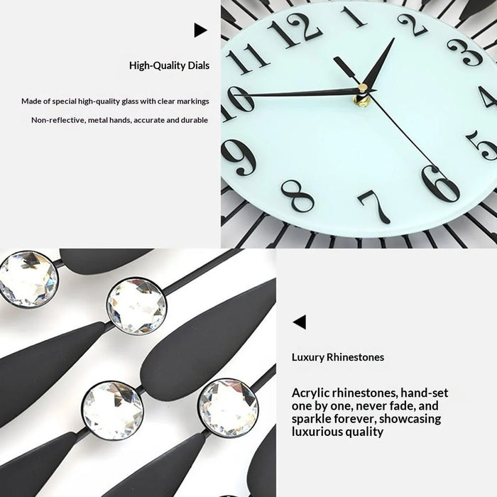 Creative Iron Glass Wall Clock Decorative Silent Quartz Clock for Living Room, 60x60cm - 5