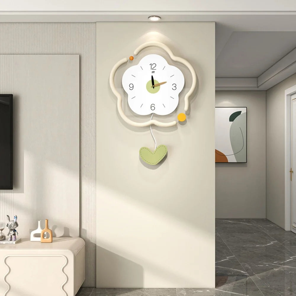 Flower Shape Wood + Acrylic Wall Clock Silent Creative Clock Living Room Home Decor, Size S - 2