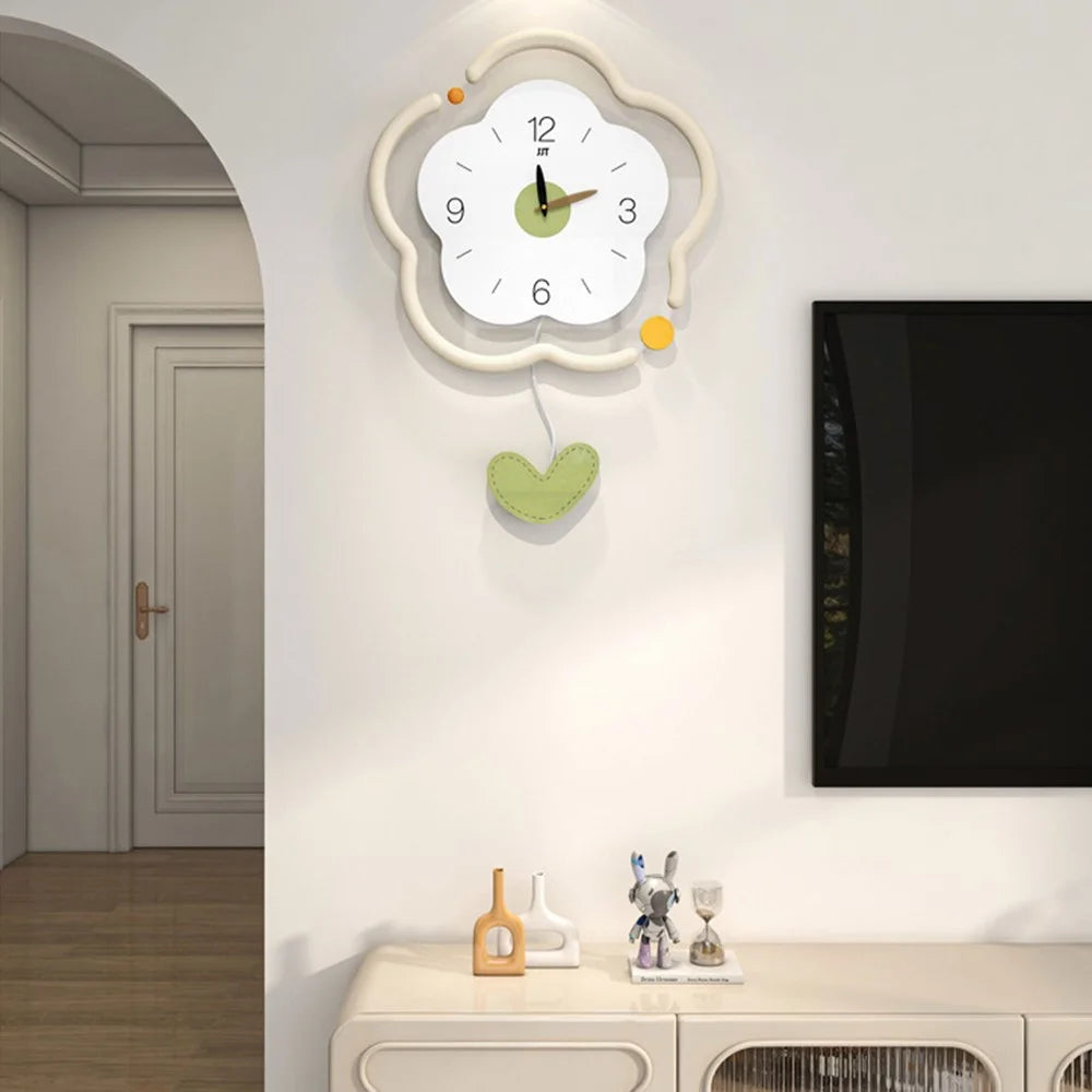 Flower Shape Wood + Acrylic Wall Clock Silent Creative Clock Living Room Home Decor, Size S - 4