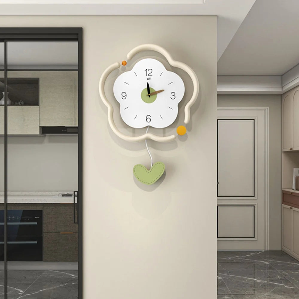 Flower Shape Wood + Acrylic Wall Clock Silent Creative Clock Living Room Home Decor, Size S - 5