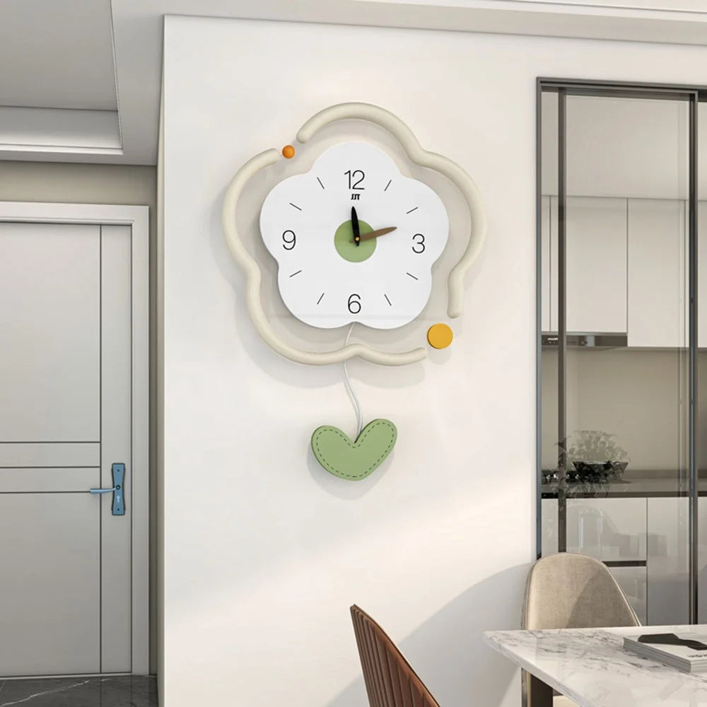 Flower Shape Wood + Acrylic Wall Clock Silent Creative Clock Living Room Home Decor, Size S - 7