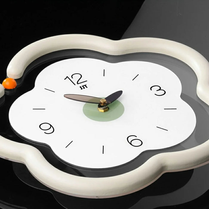 Flower Shape Wood + Acrylic Wall Clock Silent Creative Clock Living Room Home Decor, Size L - 6