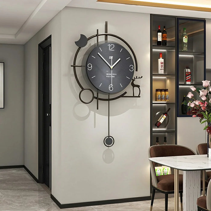Modern Wall Clock Decorative Wooden Metal Quartz Clock Living Room Creative Silent Timepiece, Size S - 2