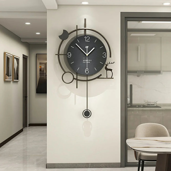 Modern Wall Clock Decorative Wooden Metal Quartz Clock Living Room Creative Silent Timepiece, Size S - 5