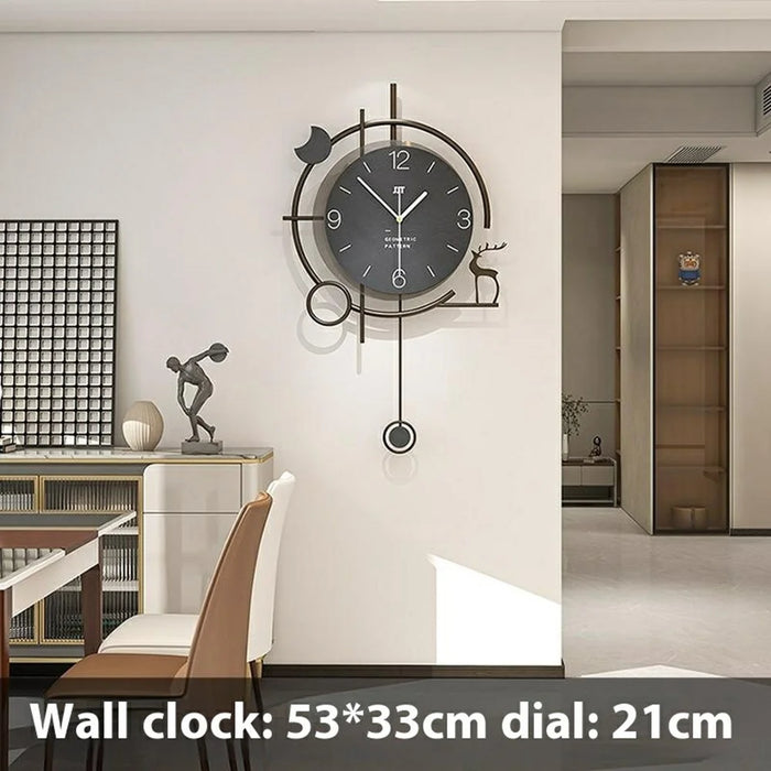 Modern Wall Clock Decorative Wooden Metal Quartz Clock Living Room Creative Silent Timepiece, Size S - 7