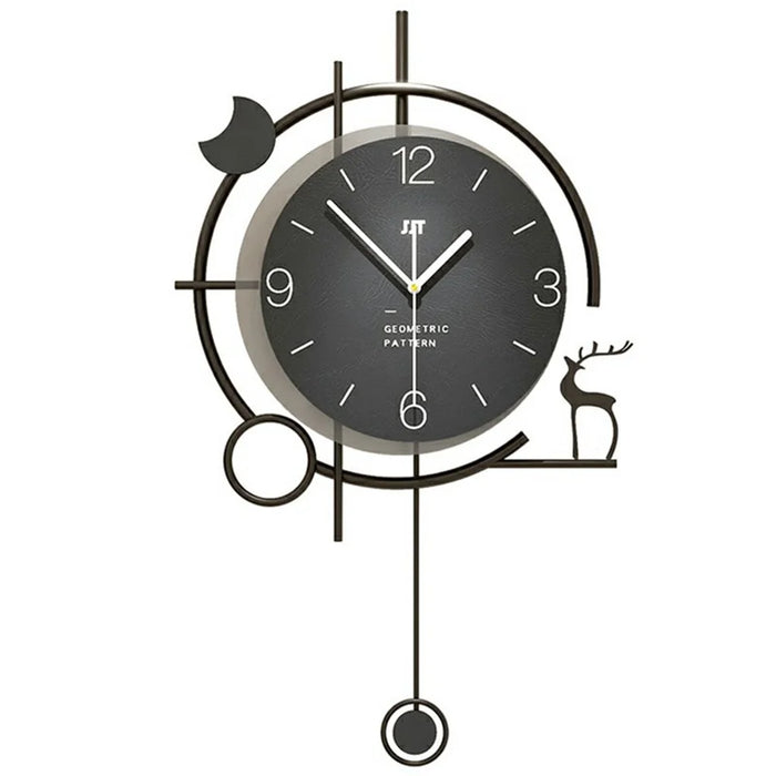 Modern Wall Clock Decorative Wooden Metal Quartz Clock Living Room Creative Silent Timepiece, Size M - 1