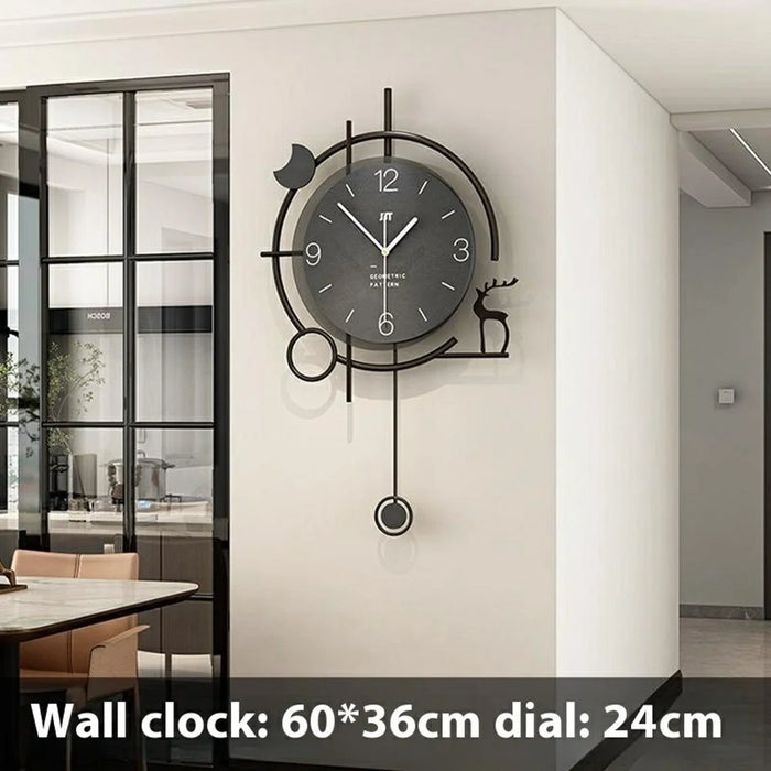 Modern Wall Clock Decorative Wooden Metal Quartz Clock Living Room Creative Silent Timepiece, Size M - 7