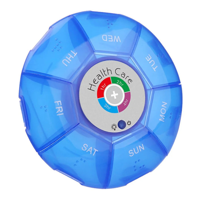 7 Compartment Portable Travel Pill Organizer Electronic Reminder Waterproof Daily Medication Box with Alarm - Blue - 1